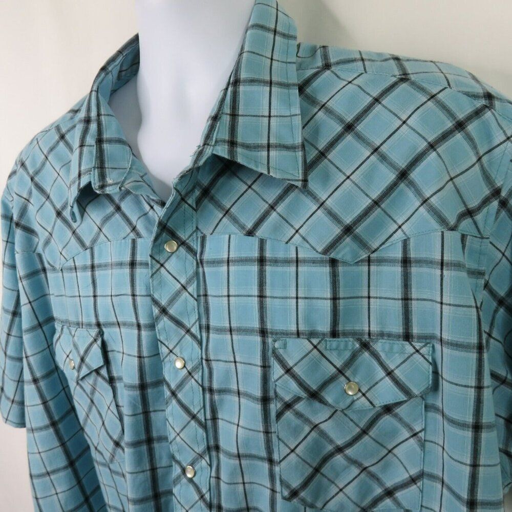Wrangler Plaid Western Shirt Men's 3XL Blue Black  Snap Front Short Sleeve